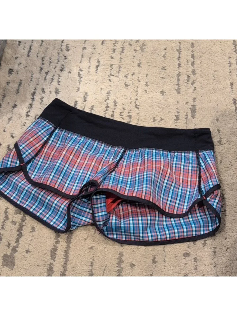 🦄 Rare Lululemon~RUN SPEED SHORT Rad Plaid~ Wish Blue/Passion Lined Shorts